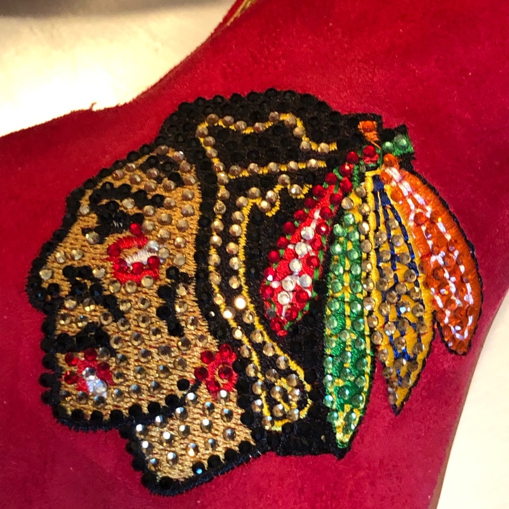 🏒RARE ‼️Like New NHL Chicago Black Hawks Sky High Design Platform Heels size 7 - Picture 6 of 9